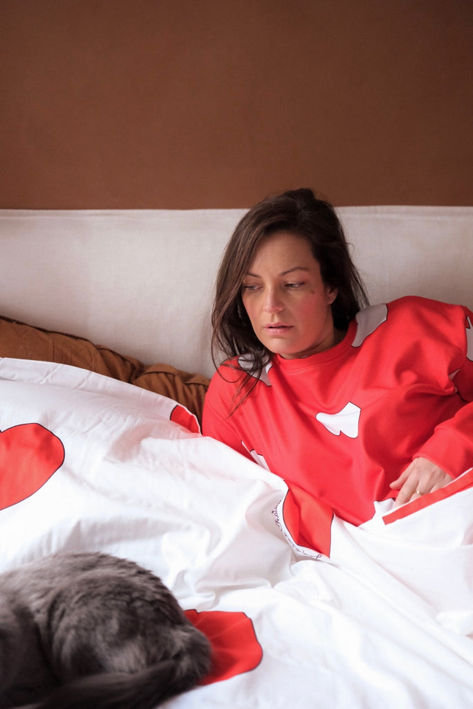 Sweat-shirt MALOTRU Rouge gros Coeur blancs - Léopoldine Chateau