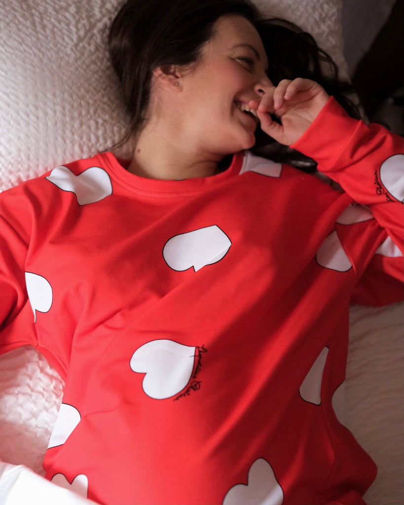 Sweat-shirt MALOTRU Rouge gros Coeur blancs - Léopoldine Chateau