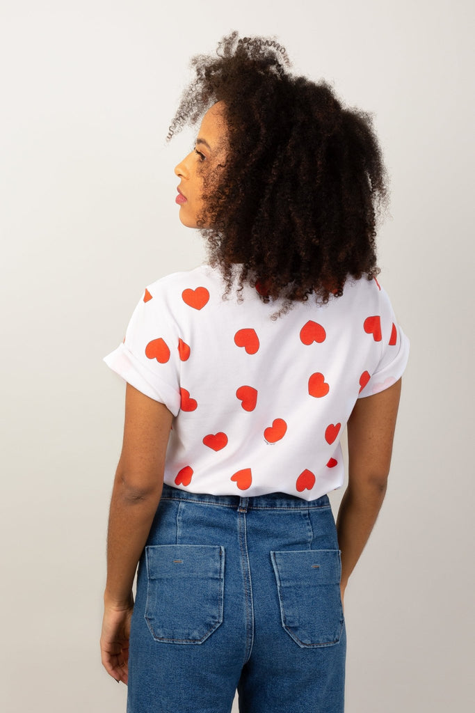 Tee-shirt GLORIA blanc coeurs rouges - Léopoldine Chateau