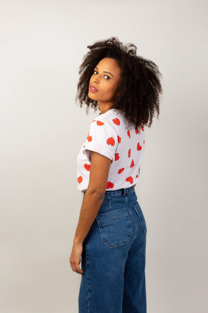 Tee-shirt GLORIA blanc coeurs rouges - Léopoldine Chateau