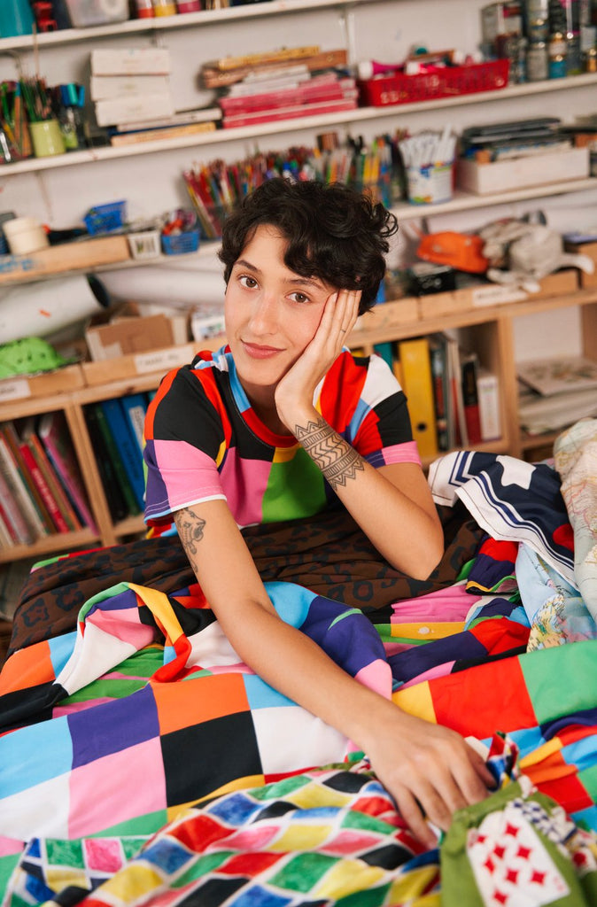 Tee-shirt GLORIA carrés - Léopoldine Chateau