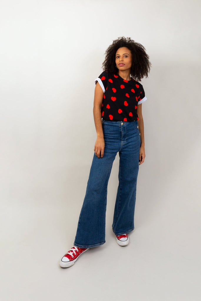 Tee-shirt GLORIA noir coeurs rouges - Léopoldine Chateau