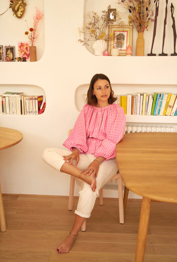 Top CESARIA en vichy rose fluo - Léopoldine Chateau