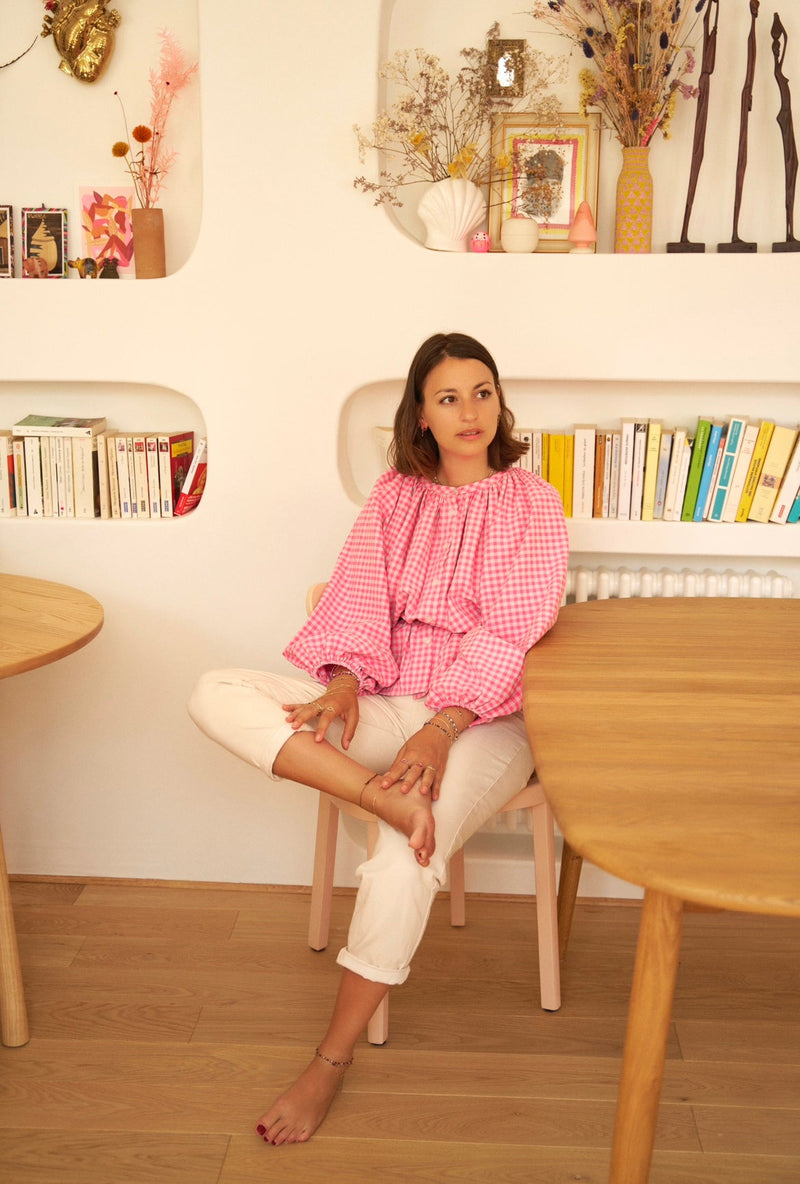 Top CESARIA en vichy rose fluo - Léopoldine Chateau