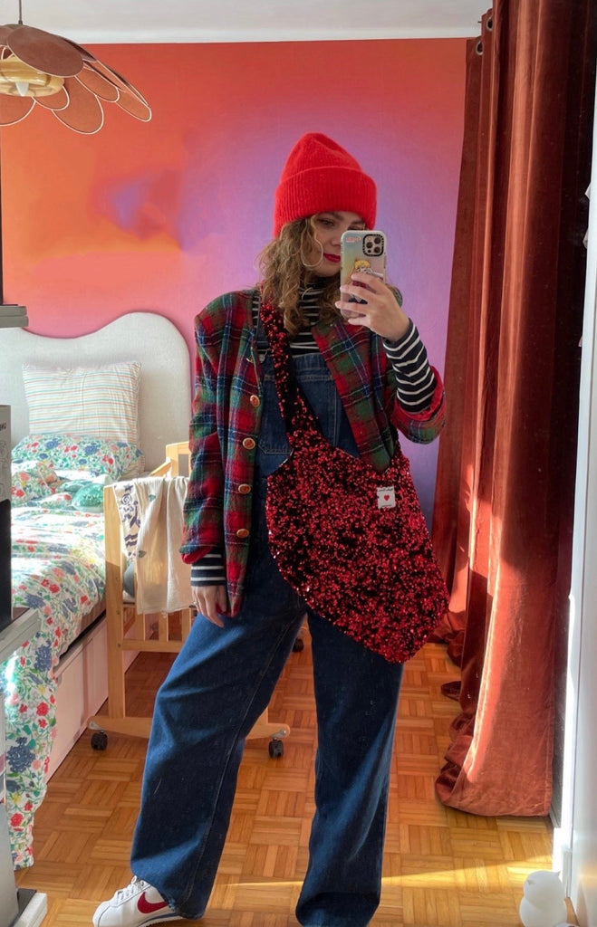 Tote bag COEUR paillettes rouges - Léopoldine Chateau