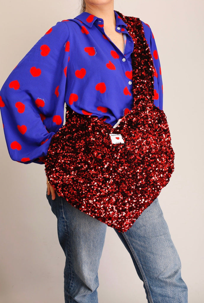 Tote bag COEUR paillettes rouges - Léopoldine Chateau