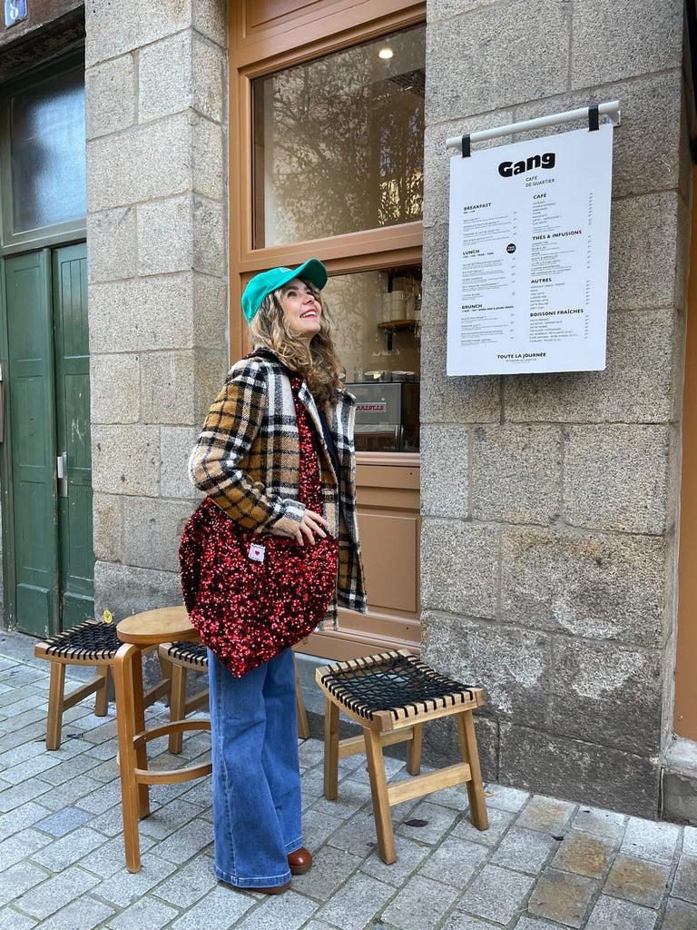 Tote bag COEUR paillettes rouges - Léopoldine Chateau