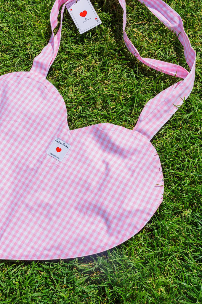 TOTE BAG COEUR Vichy rose - Léopoldine Chateau