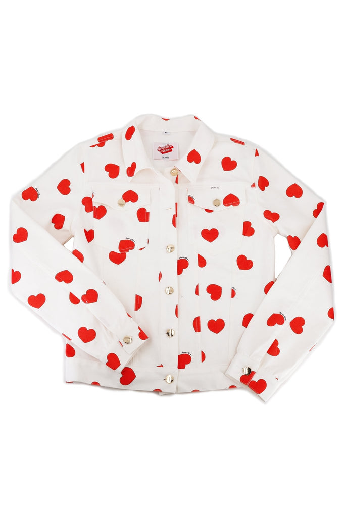 Veste ELLA en jean coeurs rouges - Léopoldine Chateau