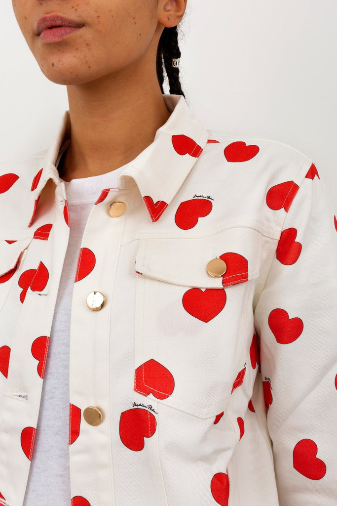 Veste ELLA en jean coeurs rouges - Léopoldine Chateau