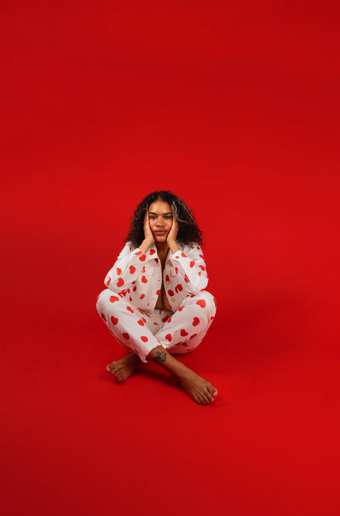 Veste ELLA en jean coeurs rouges - Léopoldine Chateau