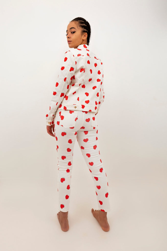 Veste ELLA en jean coeurs rouges - Léopoldine Chateau